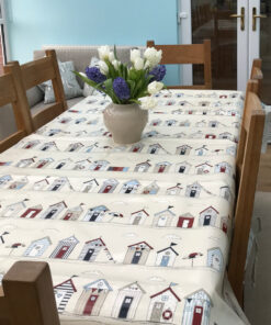 Beach Huts Blue Oilcoth tablecloth