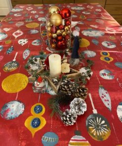 Christmas Baubles red oilcloth Tablecloth