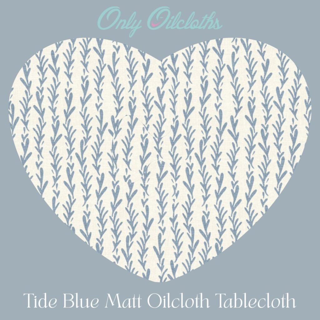 Tide Blue Oilcloth in heart shaped frame