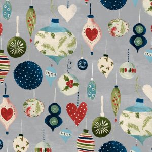 Christmas Baubles Silver Gloss Oilcloth Tablecloth