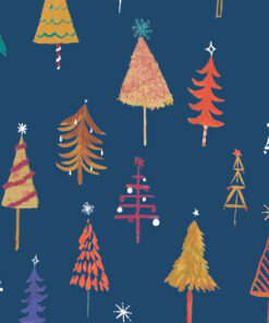 Christmas Trees Navy Gloss Oilcloth Tablecloth