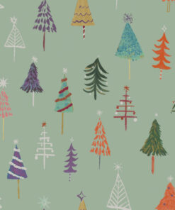 Christmas Trees Aqua Gloss Oilcloth