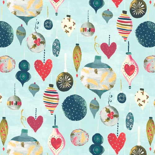 Christmas Baubles Duckegg Gloss Oilcloth Tablecloth