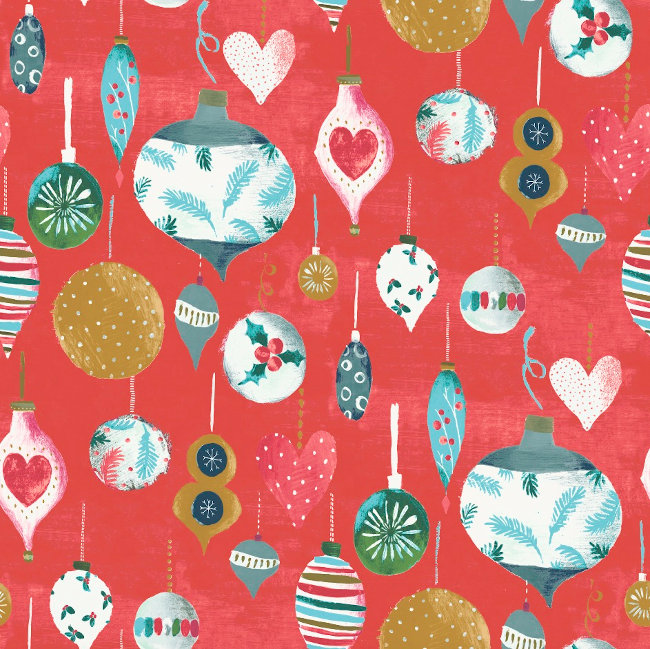 Christmas Baubles Red Gloss Oilcloth Tablecloth