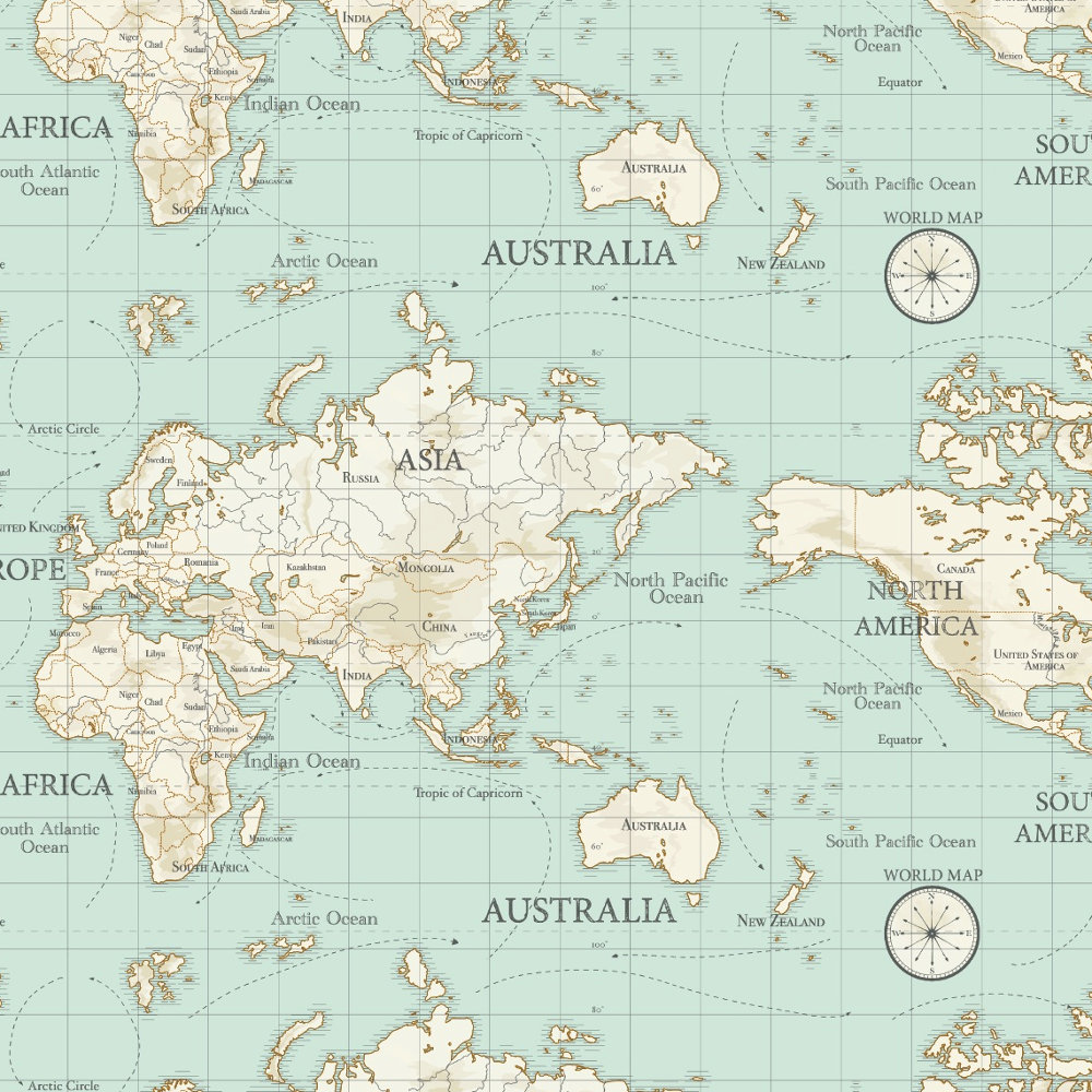 Maps Duckegg Matt Oilcloth Tablecloth