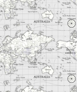 Maps Grey Matt Oilcloth Tablecloth