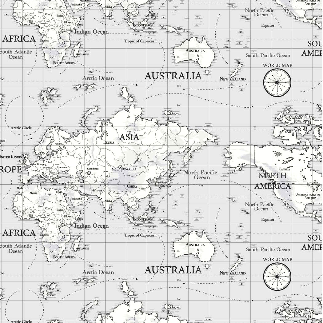 Maps Grey Matt Oilcloth Tablecloth